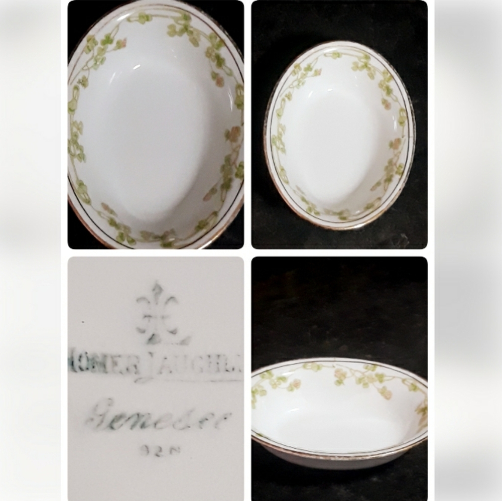 Antique 1912 Homer Laughlin Genesee Purple Flower Green Clover Oval Dish